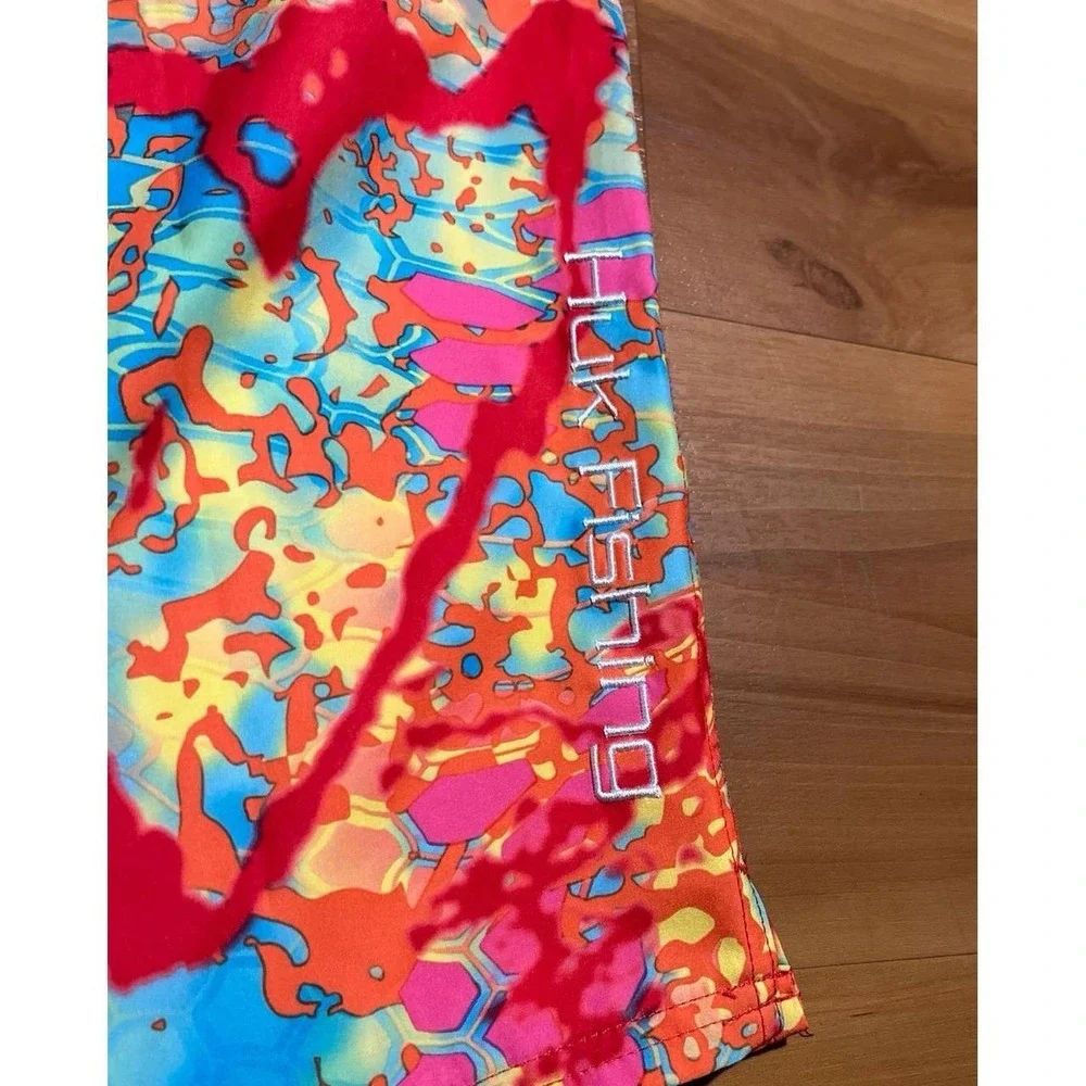 Mens Huk Fishing Freeman Swim Beach Drawstring Colorful Board Shorts